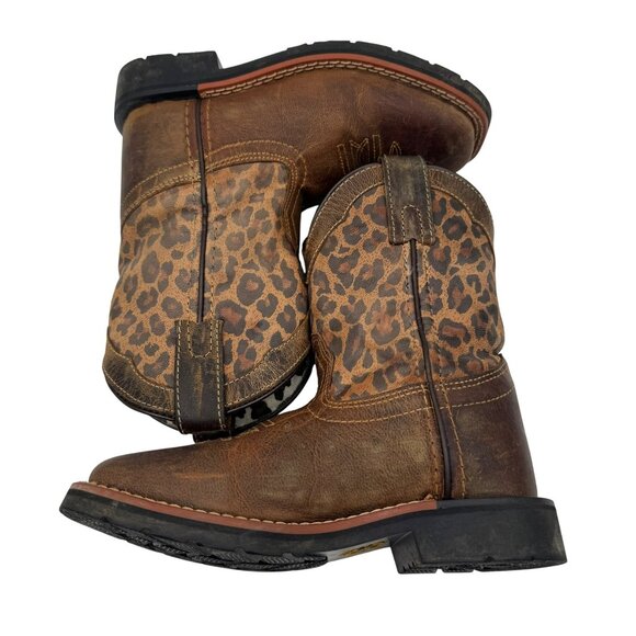 Dan Post Kids Tan/Brown Makucha Leopard Print Square Toe Western Boots Size 12D - Picture 3 of 8
